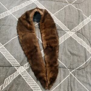 Vintage Lauer Furs Real Fur Collar Neck Wrap Scarf Satin Lined Brown